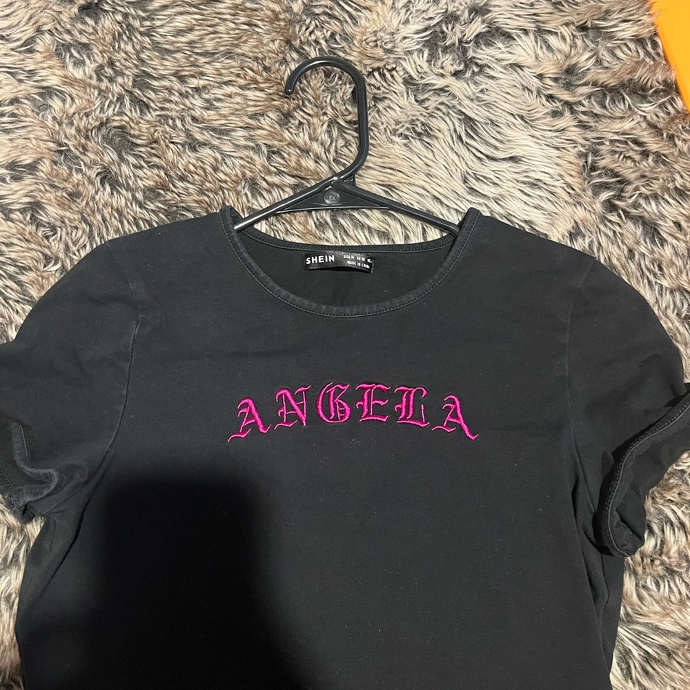 SHEIN Black Tee with Pink Graphic